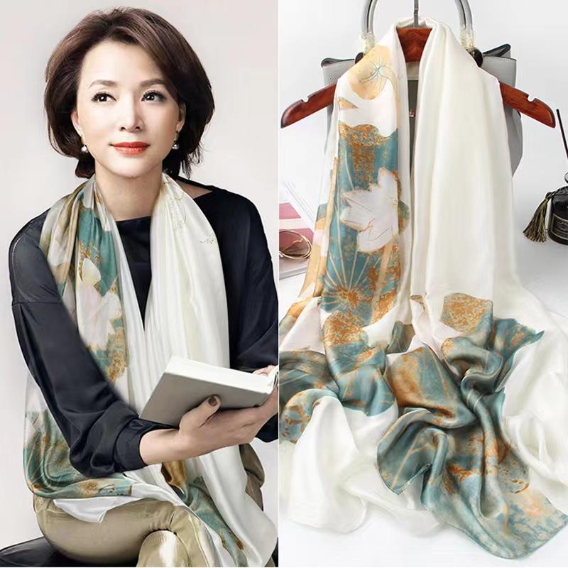 Женский новый повседневный длинный шелковый шарф для поездок на работу с принтом, шарф темперамента, летний модный универсальный декоративный диагональный шарф