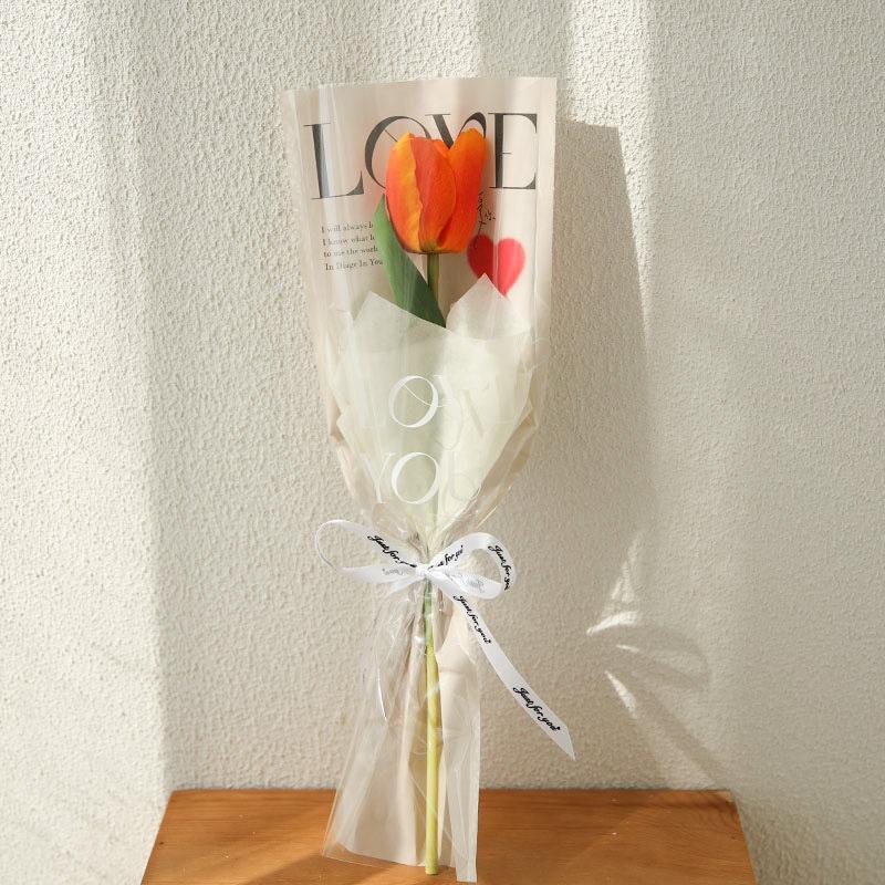 Valentine's Day Transparent Waterproof Flower Bag for Single Bouquet