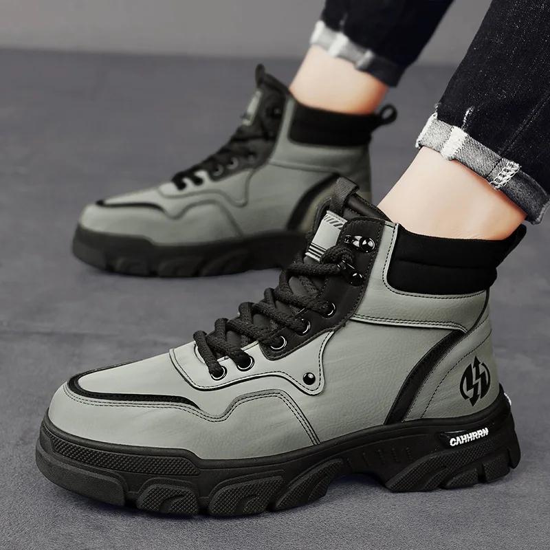 Fashion Motorcycle Boots for Men 2024 Winter British Fashion Work Short Boots Fashion Outdoor Mountaineering Sports Casual Shoes