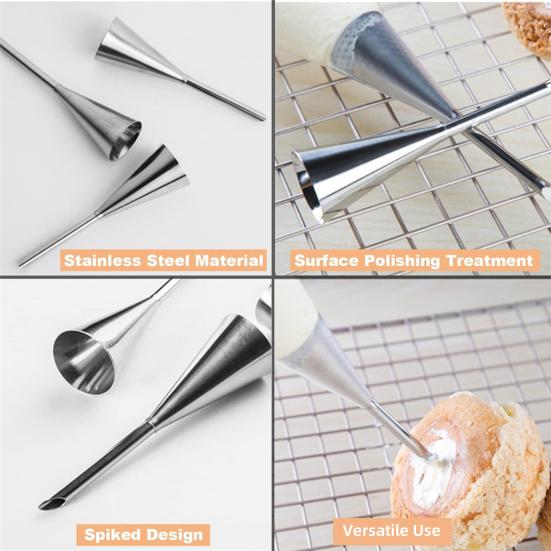 Набор кондитерских насадок из нержавеющей стали Легкие инструменты для украшения выпечки и глазури с 3 длинными насадками для эклеров Набор для украшения эклеров