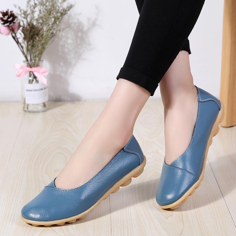 Women Leather Driving Moccasins Comfort Flats Casual Slip On Blue Nurse Plus Size Summer Ballet Shoes for Girl