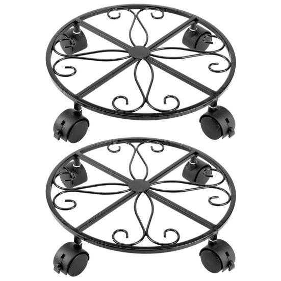 2 Pcs Metal Plant Caddy with Wheels Heavy-duty Flower Pot Stand with Casters Indoor Outdoor Rolling Plant Stands for Potted Plants