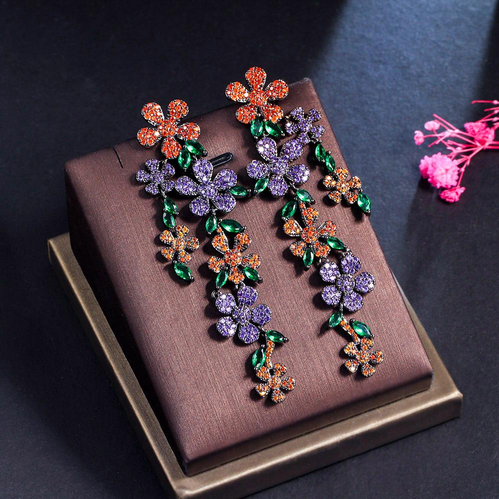 2022 преувеличенные 925 серебряные игольчатые цветочные растения, длинные серьги с кисточками, женские элегантные висячие серьги, свадебные украшения для ушей