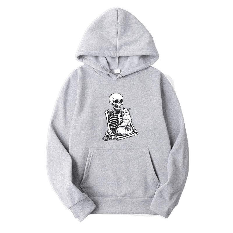 Skeletons and Cats Men Fashion Hoodies Men Women Hooded Sweatshirts Casual Pullovers Autumn Boys Girls Black Hoodie