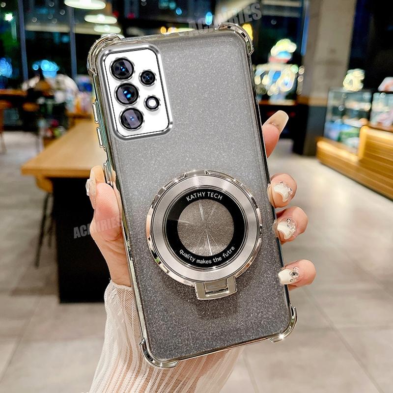 A 52 32 53 23 33  Plating Holder Case For Samsung Galaxy A52 A53 A33 A23 A13 A73 A32 4g 5g Shockproof Silicone Stand Cover