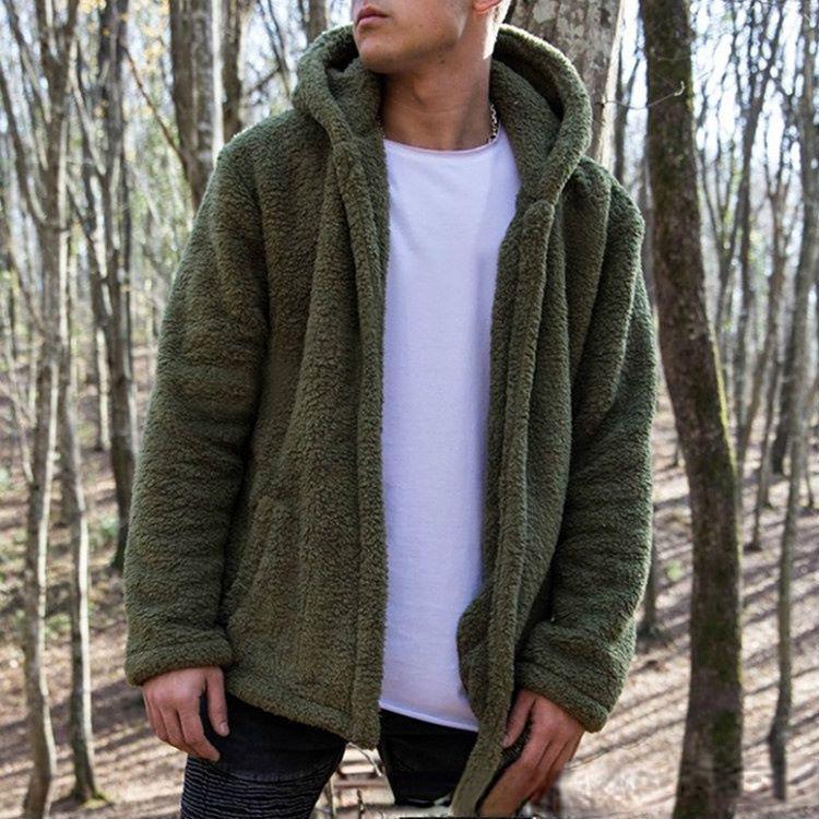 Мужская повседневная однотонная куртка с капюшоном, тяжелая плюшевая куртка