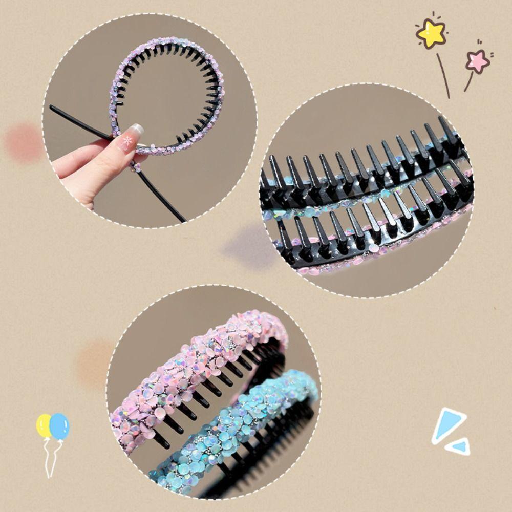 Сладкие стразы Нескользящая повязка для волос Тонкая для умывания Ободок для волос Кристалл Зубчики Повязка на голову Леди