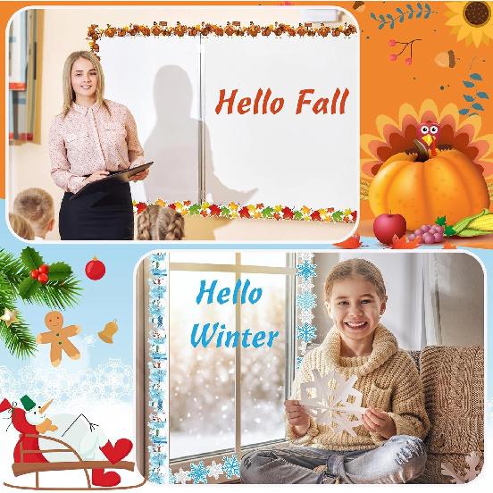 TaoBary 88 Pcs Holiday Bulletin Board Borders Stickers 86ft Seasonal Bulletin Board Decorations Fall Winter Spring Summer Trim Borders Decor in 8