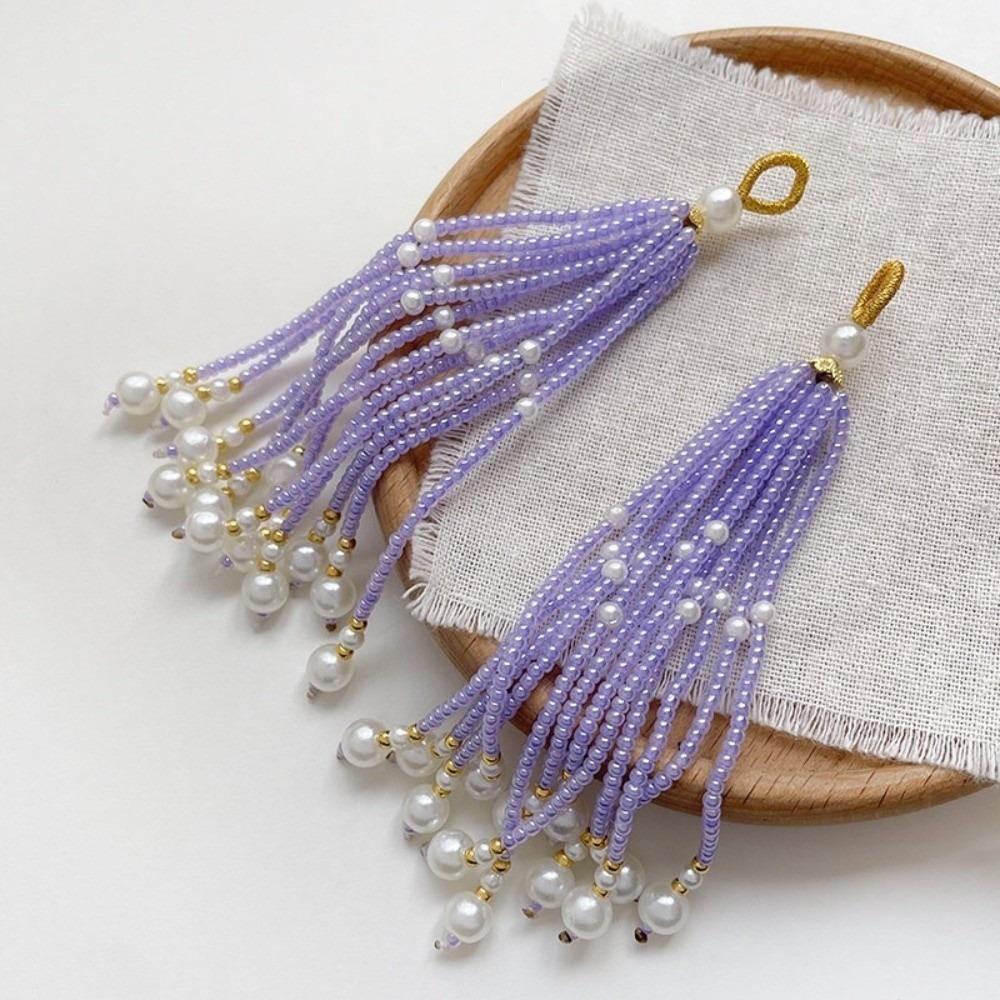 2pcs Ancient-style Tassels Beaded Keychain Handmade Bag Hanging Rope Crystal Pendant DIY Jewelry Accessory Multi-color
