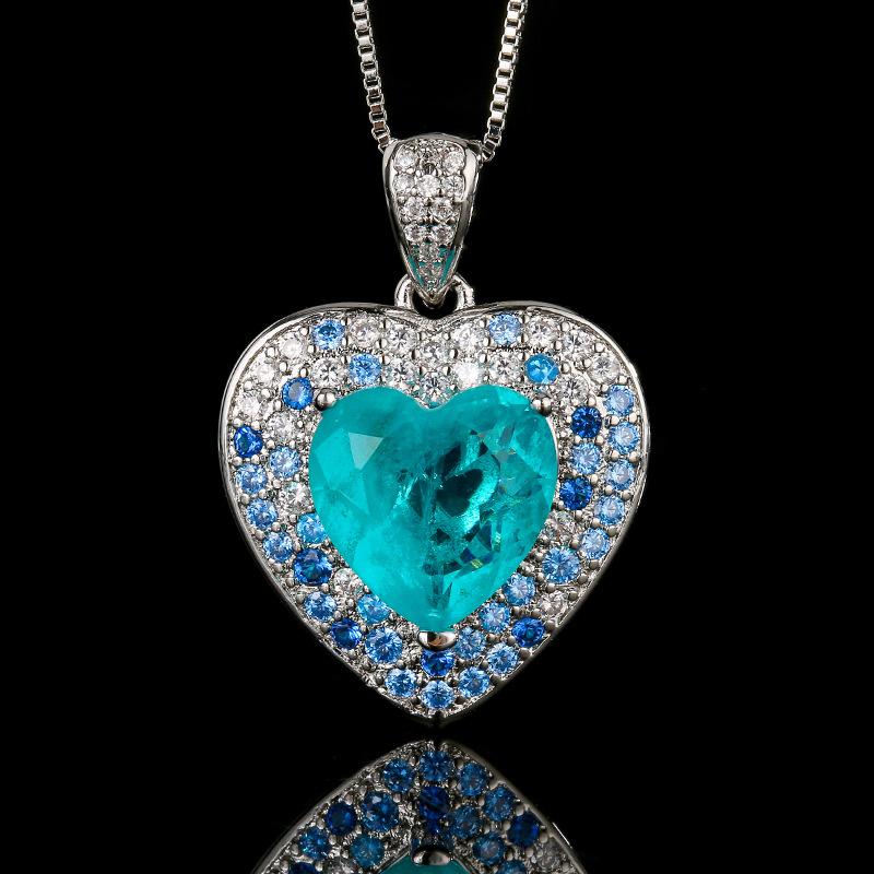 Ювелирный набор Кольцо Ожерелье Серьги Сердце Океана Параиба Blu-Ray Премиум Женские украшения