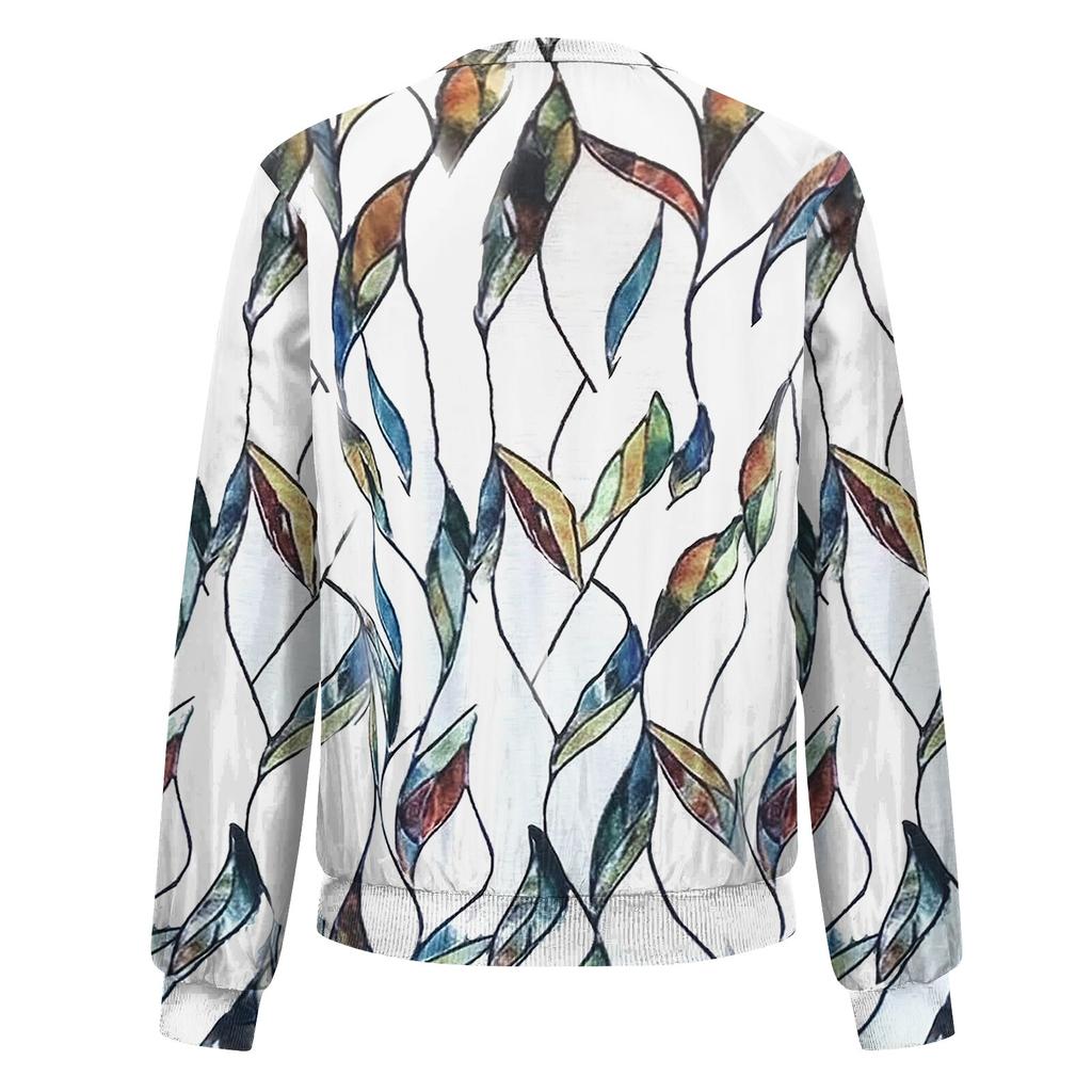 Женская модная повседневная куртка на молнии с длинным рукавом с принтом и круглым вырезом