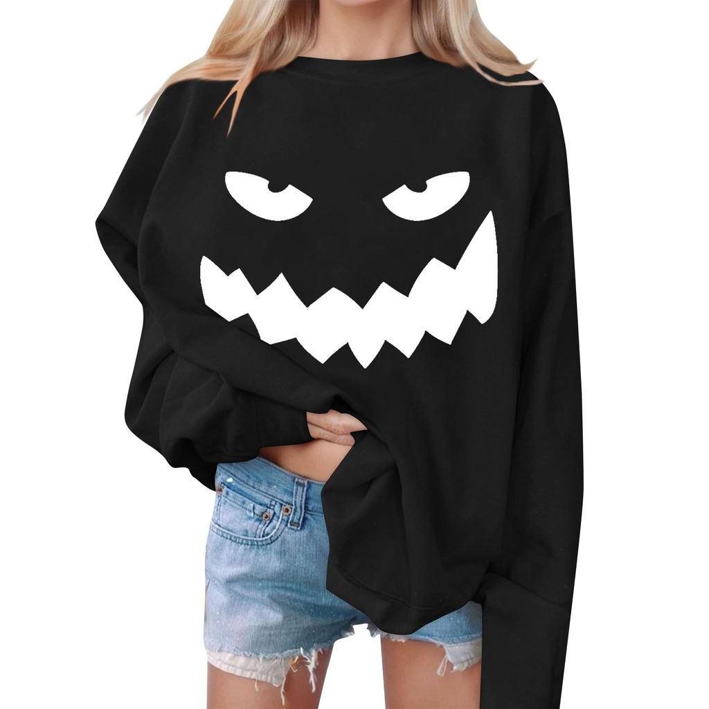 Женские повседневные модные толстовки с длинным рукавом и круглым вырезом с принтом Хэллоуина, пуловер, топ