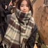 Nishimoto Gentle Plaid Scarf Women'S Winter Premium Green Mohair Scarf Warm Couple