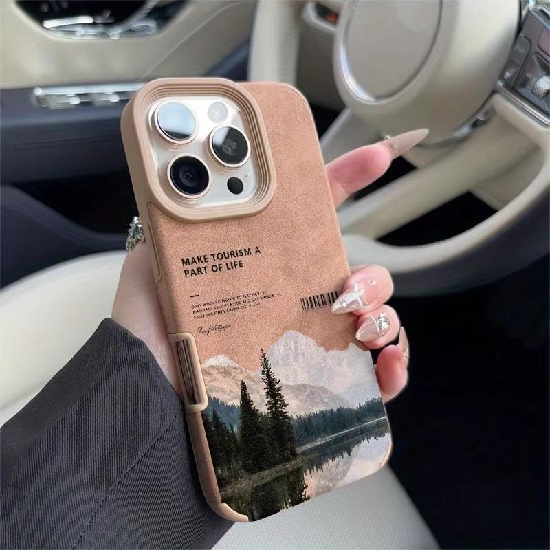 Для iPhone 16 Pro Max 15 14 13 12 11 Чехол Горный Мотив Озерный Пейзаж Обложка Для iPhone XS Max XR X XS 16 Plus Искусственная Кожа Funda