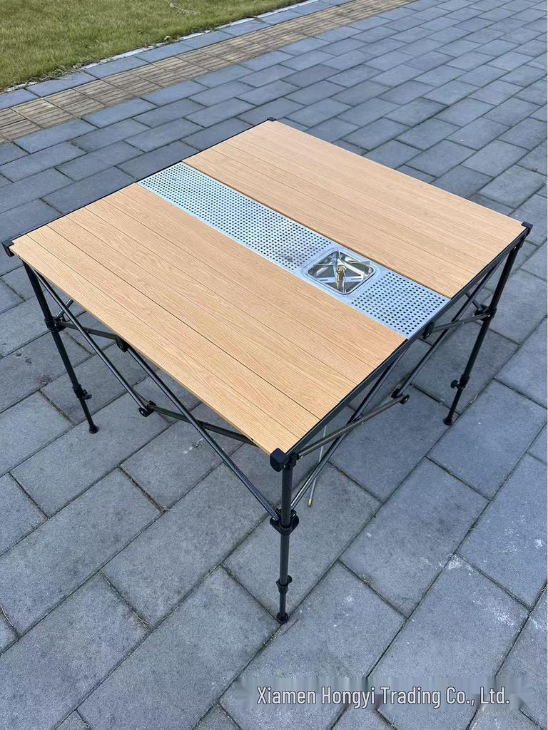 Складной алюминиевый стол Hongyi с бамбуковым узором – для улицы, с регулируемой высотой, для чая, барбекю, карточных игр, маджонга, обеда.