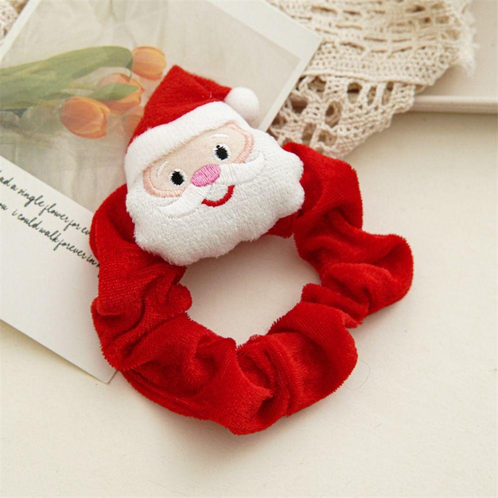 Cute Hair Rope Plush Santa Claus Lint Christmas Scrunchies  Girl