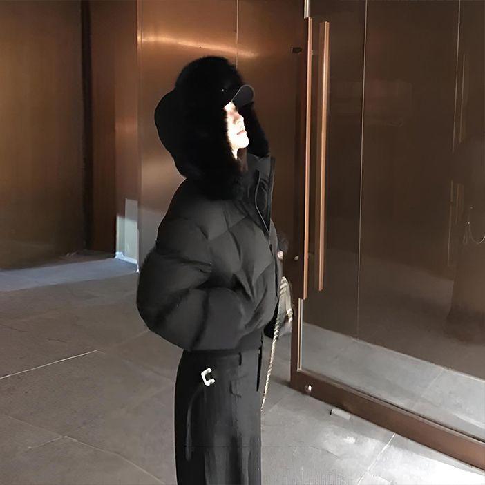 Retro Winter New Cotton Coat Women's Fur Collar Hooded Waist Slimming Short Cotton Coat Thickened