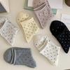 Хлопковые носки в горошек в корейском стиле для женщин – Дышащие, Мягкие, До середины икры, С подвернутым краем, Свободной посадки – Идеальны для весны и осени