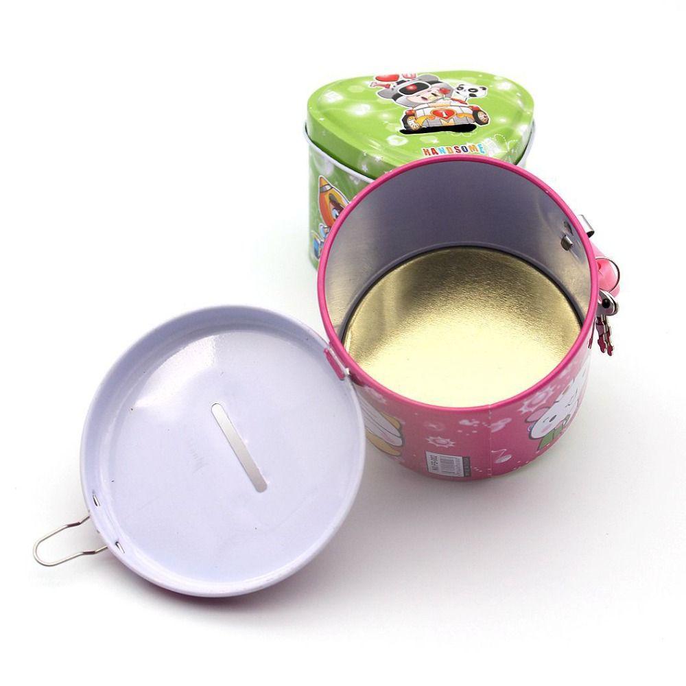 Металлическая копилка с замком и ключом, дизайн с мультяшным принтом, большая вместимость, коробка для хранения монет, милая железная банка для хранения, для дома