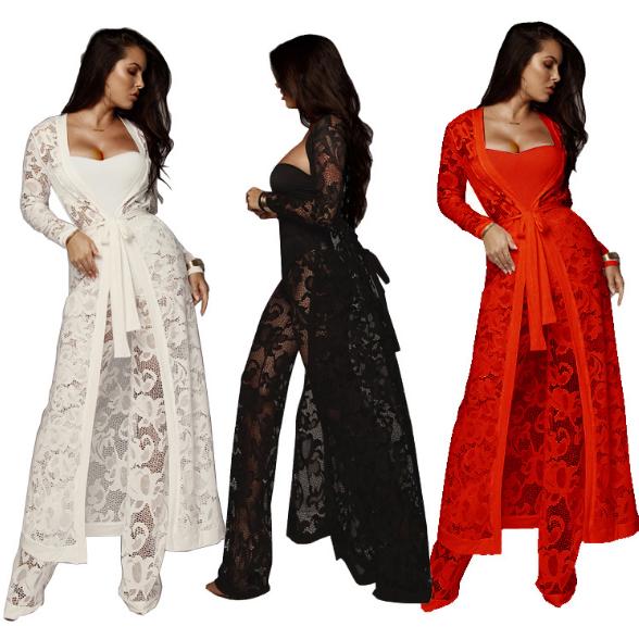 Womens Fashion Elegant Lace Rompers Jumpsuit Sexy Ladies Casual Wide Leg Jumpsuit Three Piece Suit