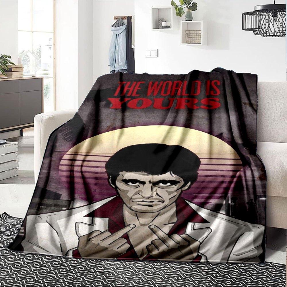 1pc Scarface-Inspired Flannel Blanket - Soft Cozy All-Season Throw for Bedroom, Sofa, Camping, Travel - Perfect Gift for Movie FansB37