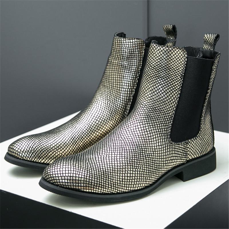 Дизайнерская новинка, зимняя мода, ботильоны челси, мужские остроносые золотые серебристые повседневные ботинки, высокие кеды, zapatos hombre