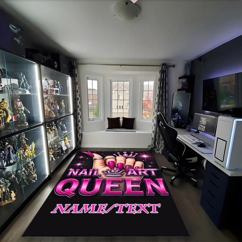 1PC Custom Name Nail Art Queen Shine Theme Floor Mat Ideal for Living Room, Game Rooms, Office, Bedroom,Floor Mat Playful Design