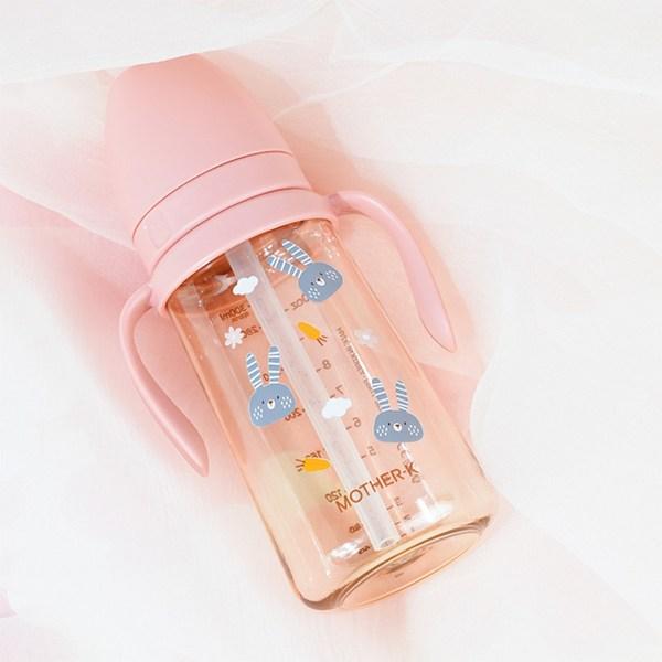 Mother K Basic PPSU Rabbit Straight Straw Cup 2-piece Set 300ml, Blossom, Cream, 1 Set