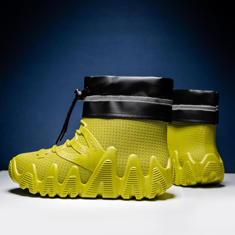 Модные зимние ПВХ водонепроницаемые мужские зимние ботинки с толстым дном, нескользящие, модные и повседневные, плюс бархатные теплые мужские ботинки, рабочая обувь