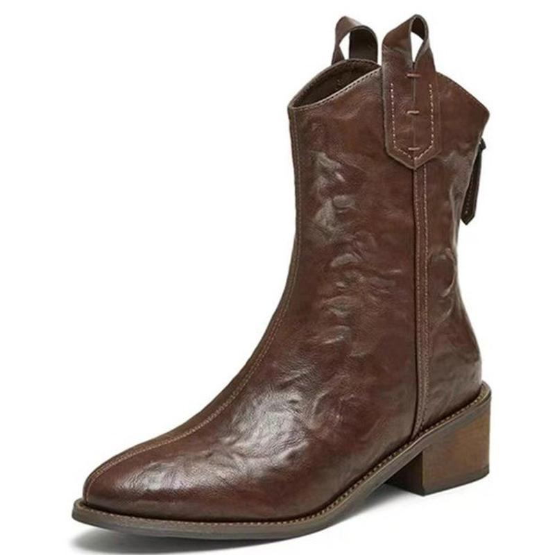 Кожаные женские ботильоны с острым носком, дизайнерские туфли на среднем каблуке, массивные зимние ботинки челси 2025 года, ретро-туфли Botas De Mujer