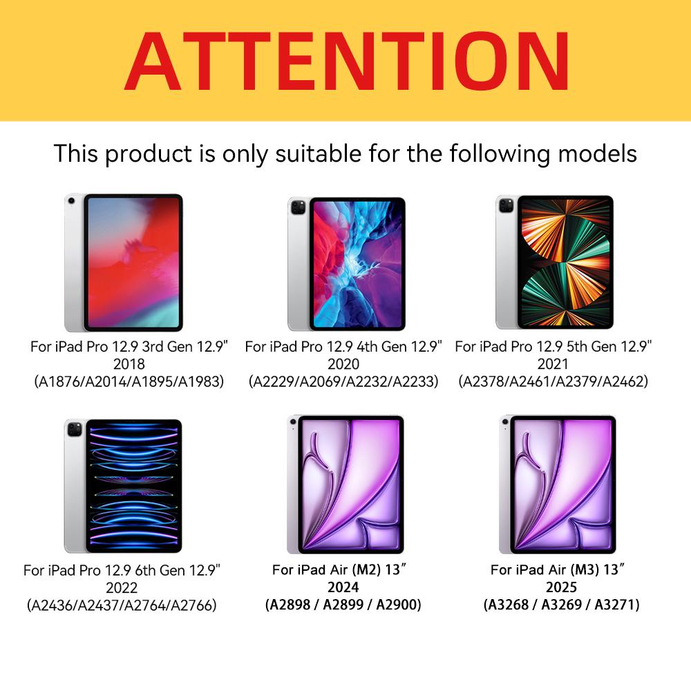 Чехол для iPad Air 13 дюймов M3 2025 и M2 2024, iPad Pro 12.9"(Выпущено в 2022-2018 гг.) Тонкий умный защитный чехол, Автопробуждение/Сон
