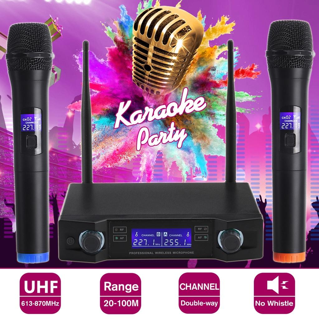 12V 0-280mV 2 Channel New UHF Professional Dual Wireless Microphone System Kits Cordless Handheld Mic Long Range for Karaoke Speech