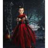 Kids Girls Vampire Witch Queen Mesh Tutu Dress Horn Headwear Children Halloween Cosplay Costumes Pretend Princess Party Role Play Outfit