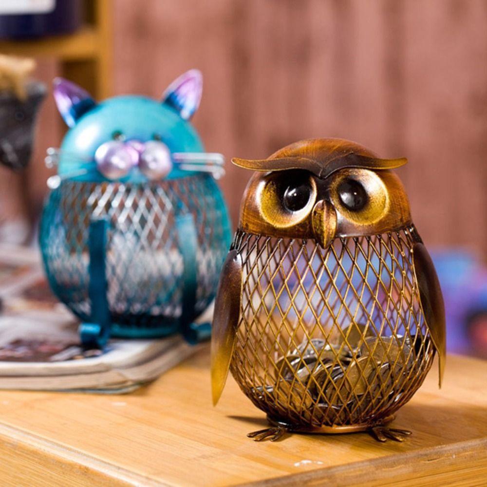 Iron Material Coin Bank Owl Shaped Decorative Ornament Artistic Art Craft Collectible Item