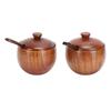 2Set Japanese Seasoning Jar Retro Wooden Condiment Container with Lid and Spoon for Kitchen