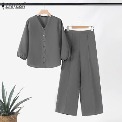 Женские повседневные комплекты из блузки и брюк с рукавом 3/4 из двух предметов