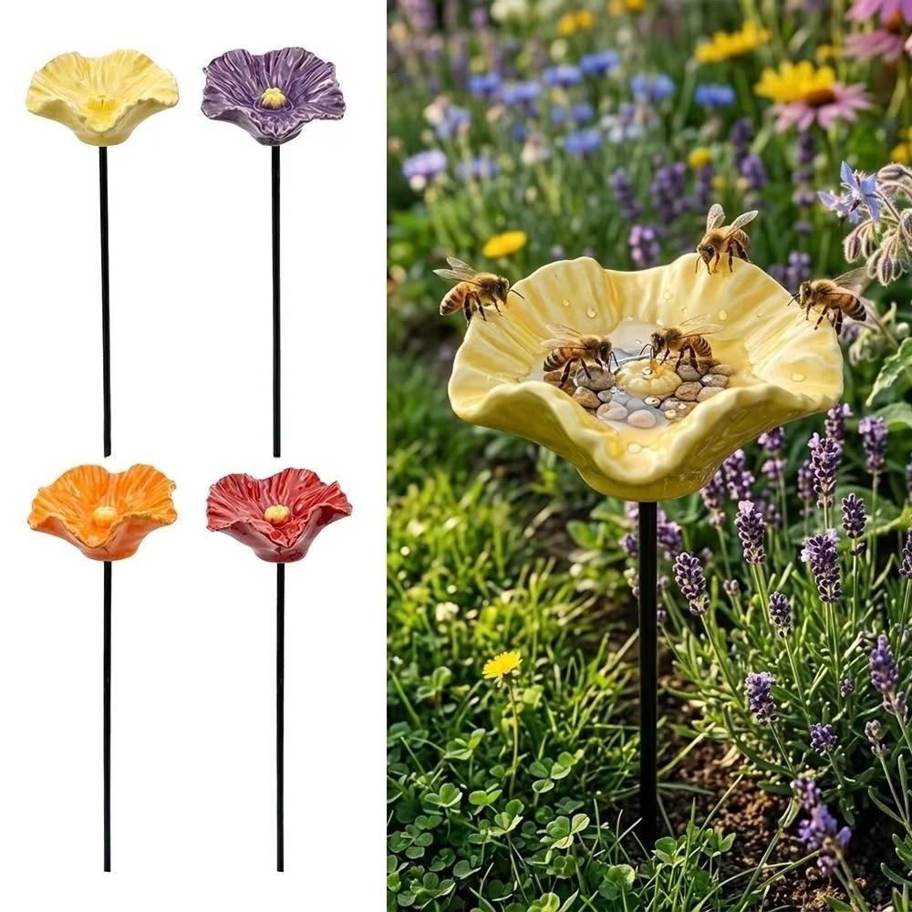 Resin Flower Bird Bath Stand Ground Insert Insect Drinking Water Bird Feeding Cup Lawn Patio