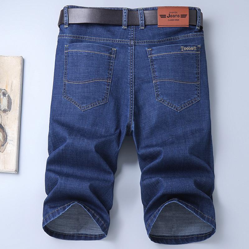 Летние мужские джинсовые шорты тонкие с вышивкой деловые повседневные прямые короткие джинсы одежда черные синие