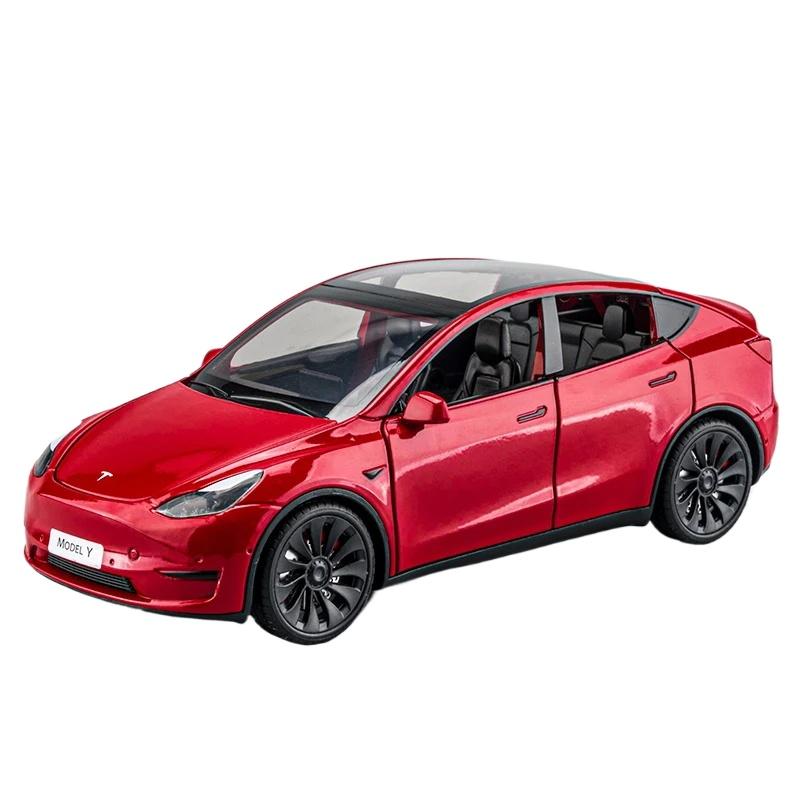 1/24 Tesla Model Y с зарядным устройством, литая игрушечная модель автомобиля со звуком и светом, детский коллекционный подарок