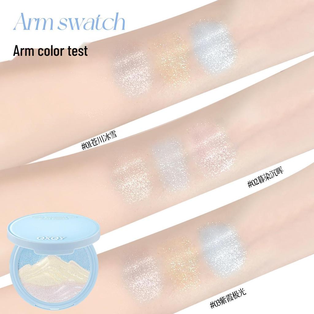 QXQY Хайлайтер Rizhao Shimmer: Универсальная пудра с эффектом влажного сияния для лица и век.