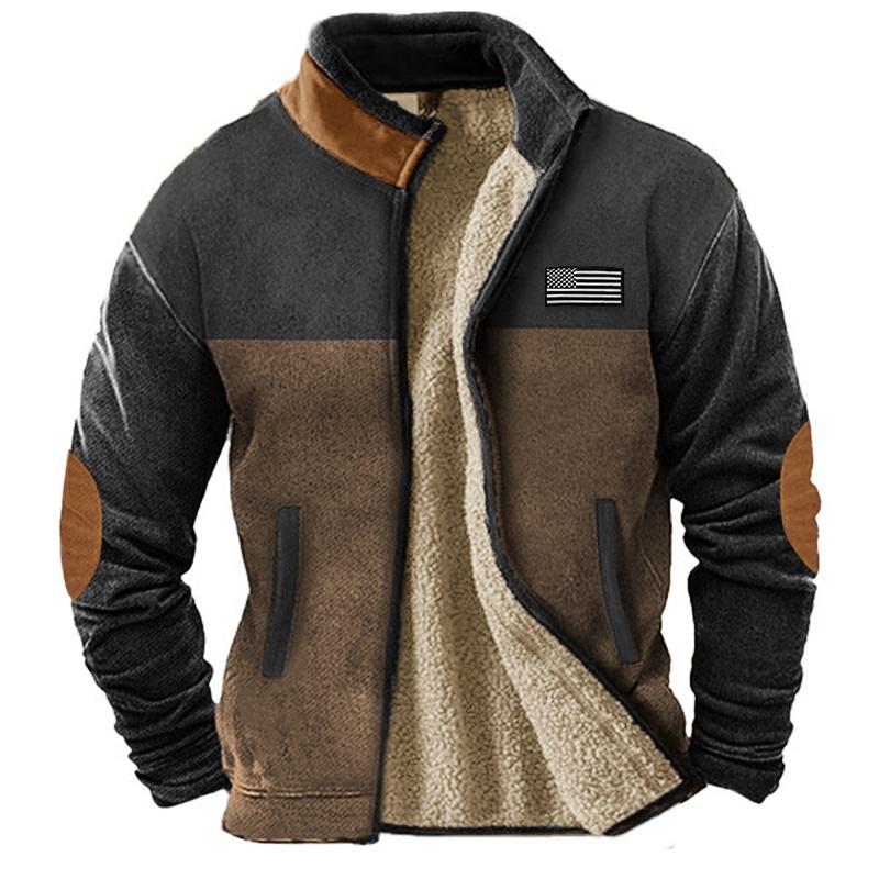 Men's Winter Solid Color Warm Zipper Pullover Windproof Outdoor Pullover Long Sleeve Shirt