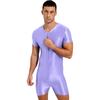 Mens Short Sleeve Zipper Jumpsuit One-Piece Round Neck Bodysuit Swimwear for Swimming Bodybuilding Workout