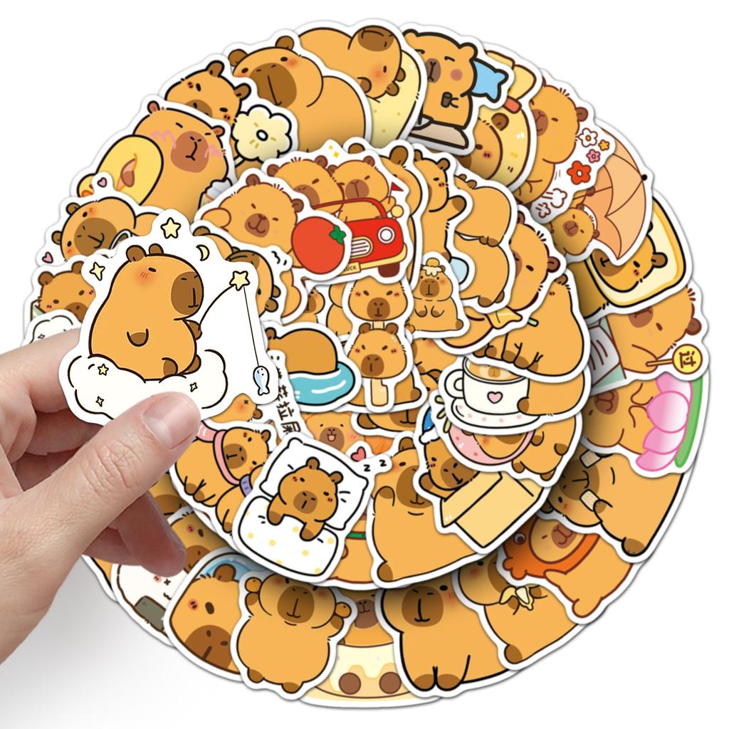 50 New Capybar Cartoon Stickers Personalized Cute Animal Kapibala Decorative Stationery Glue Stickers