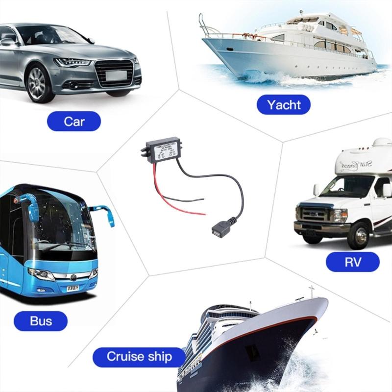 DC12V 24V Понижающий до 5V 3A USB Преобразователь Питания USB Автомобильное Зарядное Устройство Совместимо для Зарядки Электроники 13см Вход