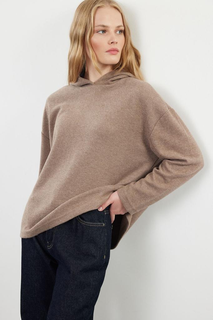 Женская модная стильная толстовка Mink Thessaloniki Oversize Wide Fit Hooded Knitted Sweatshirt