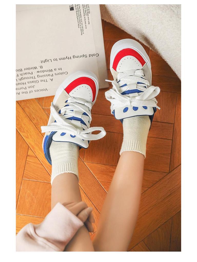 2025 Spring Breathable Color-Block Skateboard Shoes - Trendy Korean-Style Women's White Shoes