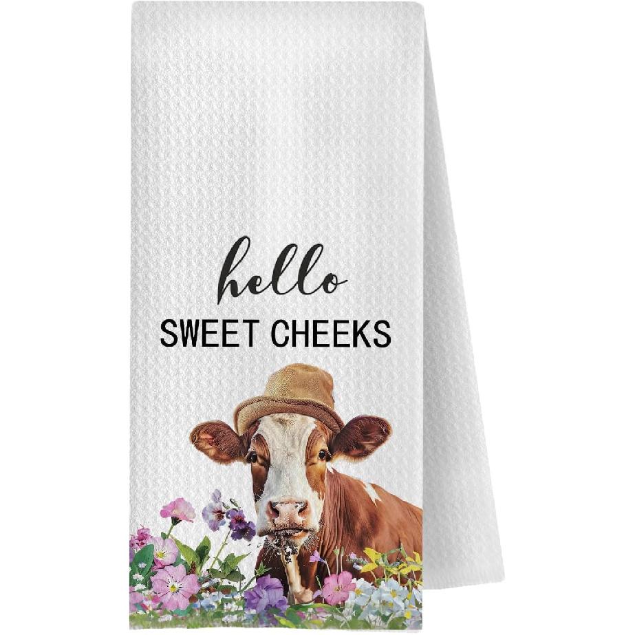 Highland Cow Bathroom Kitchen Towels - Hello Sweet Cheeks Western Bathroom Kitchen Decor,Farmhouse Western Cow Decorative Hand Towels 16x24, Funny