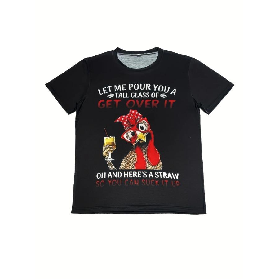 Футболка с принтом мультяшной курицы, повседневный топ с коротким рукавом для весны и лета, женская одежда