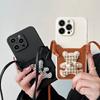 Клетчатый кошелек-картхолдер с мишкой, чехол для телефона для iPhone 16, шнурок через плечо 14 для Apple 13, противоударный 12, женский, мягкий
