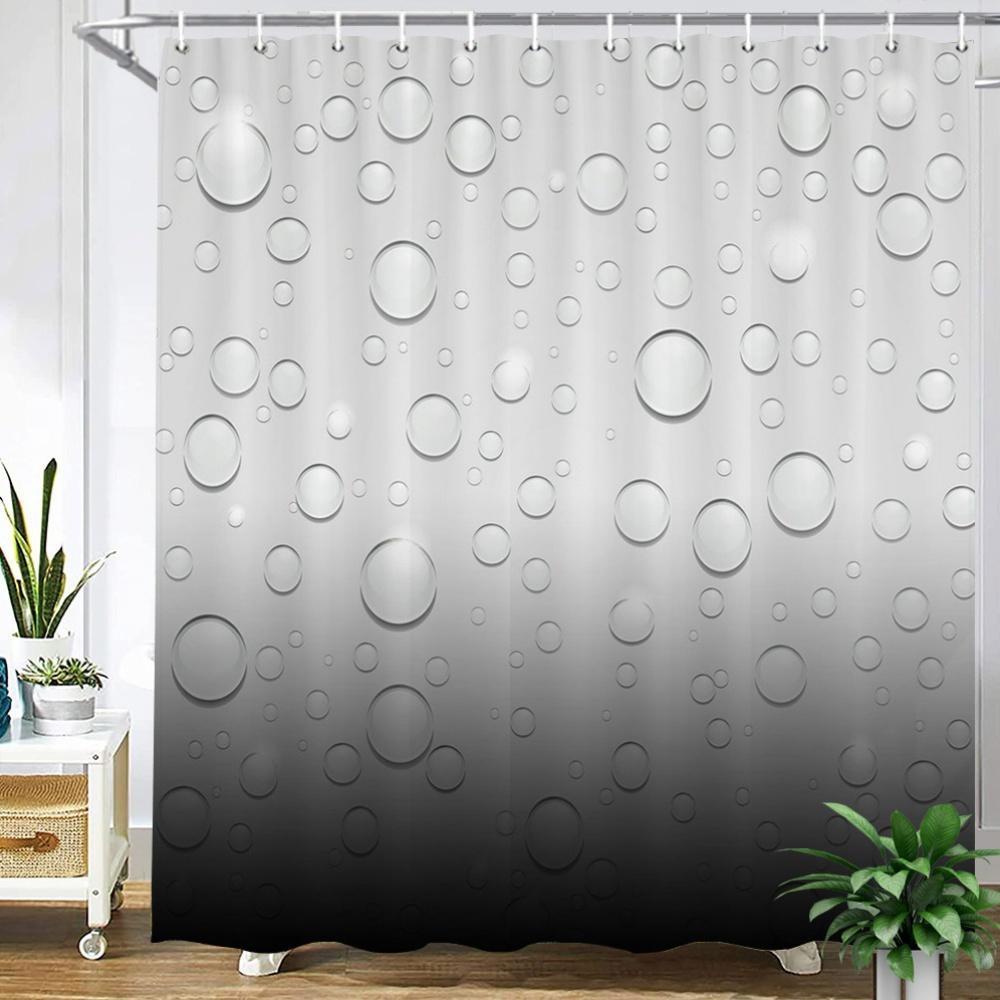 1pc Water Droplets Gradient Shower Curtain - Translucent Polyester, Light to Dark Gray Design with Realistic Water Effect, Machi